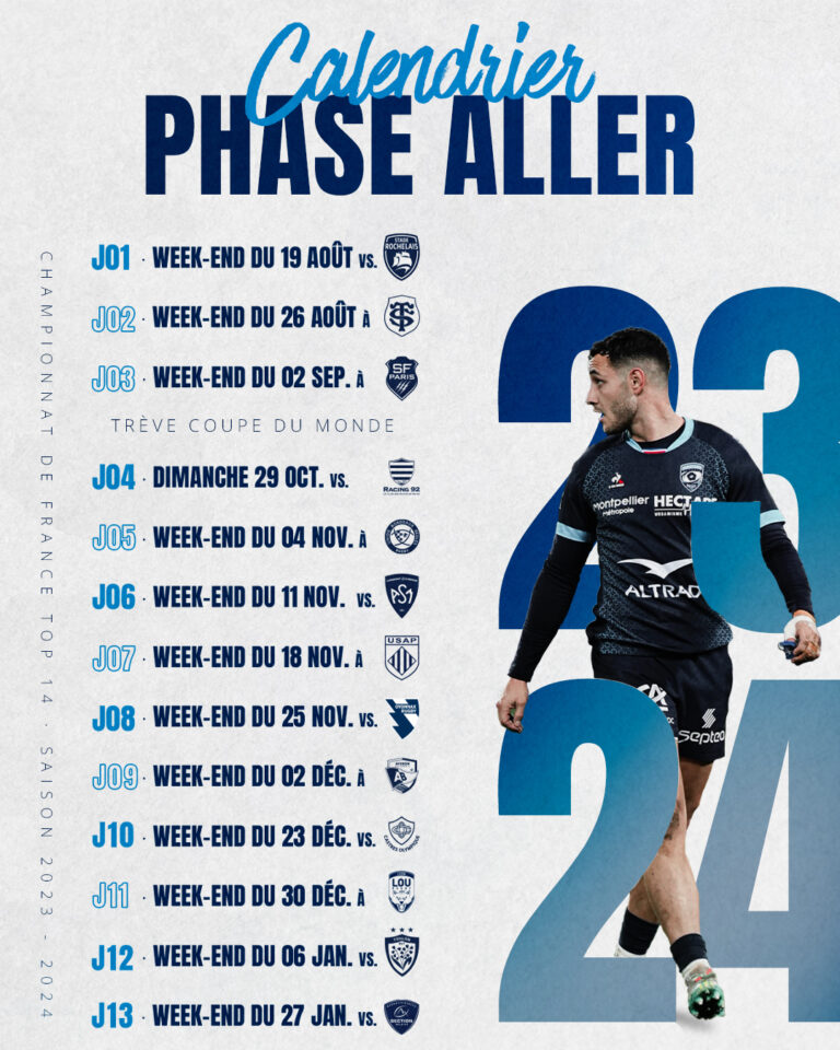 DÉCOUVREZ LE CALENDRIER TOP 14 2023 2024 Montpellier Hérault Rugby MHR